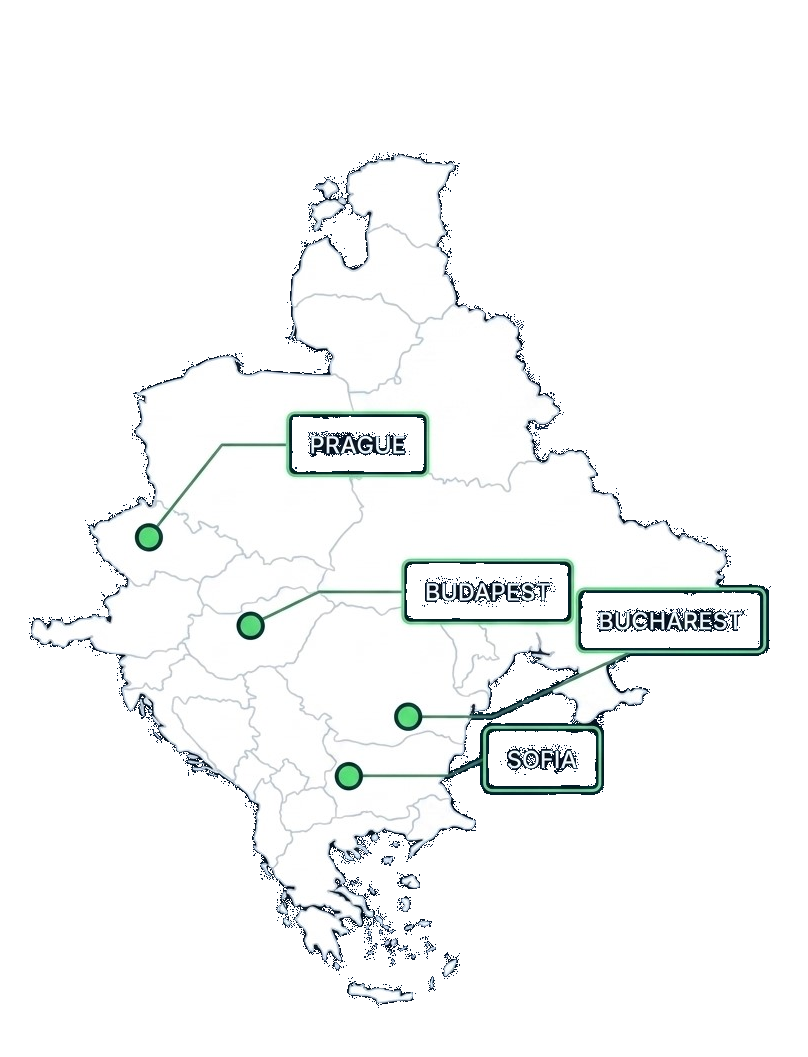 Map of Central and Eastern Europe highlighting the Banking CEE footprint